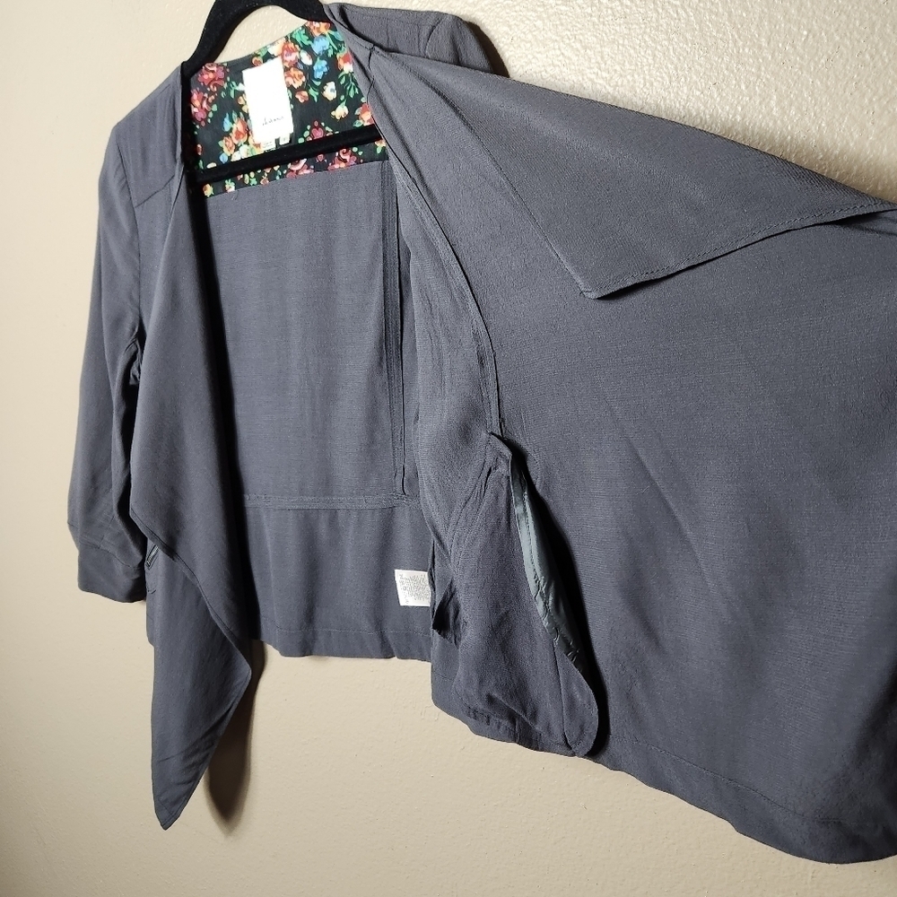 Anthropologie Elevenses Dark Gray Rayon Open Waterfall Moto Style Jacket-Size S - Picture 7 of 10